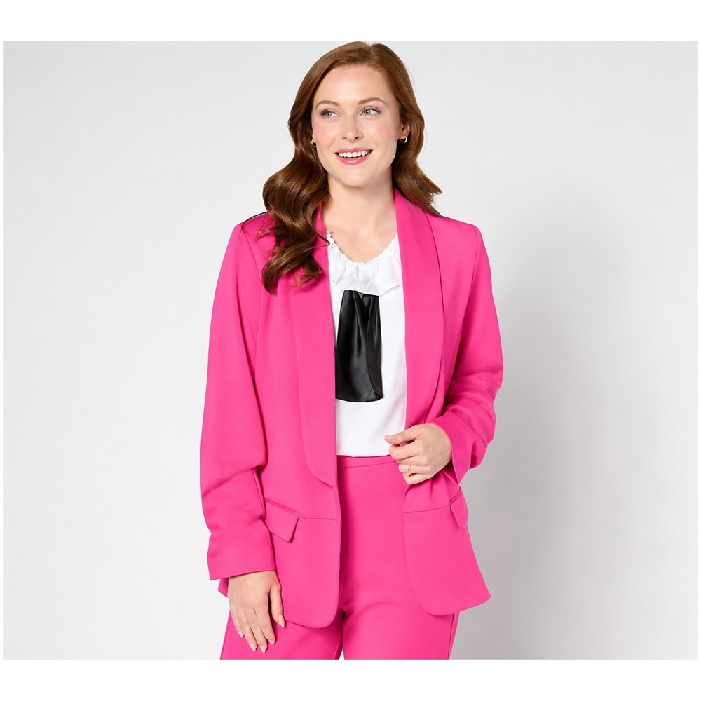 by Stacy London Ponte Blazer w/ Shawl Collar and Ruched Sleeve D Fuchsia, 1X